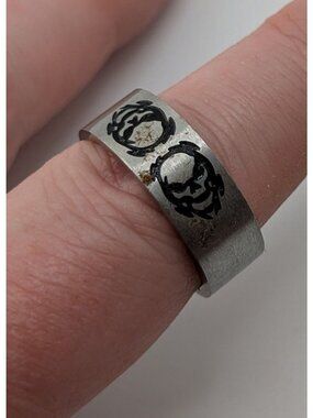 Men’s Death Head Skull Engraved Stainless Steel Ring Silver Black Gothic Biker P